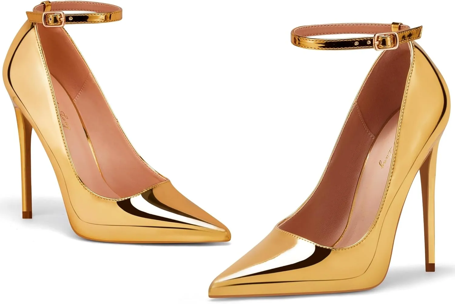 Elisabet Tang Women's Pumps Closed Pointed Toe Heels with Ankle Strap Slip on Stiletto High Heels 5 Inch for Wedding Party Sexy Dress Shoes