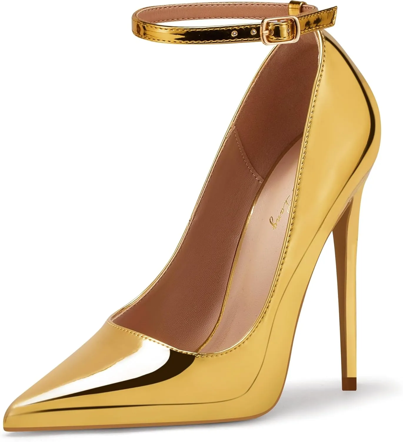 Elisabet Tang Women's Pumps Closed Pointed Toe Heels with Ankle Strap Slip on Stiletto High Heels 5 Inch for Wedding Party Sexy Dress Shoes