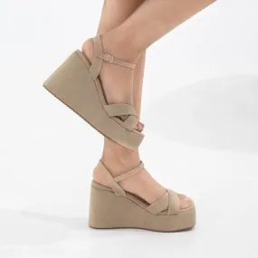 Festive espadrille wedge sandals beige