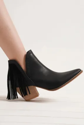 Fringe Side V-Cut Ankle Booties