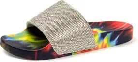 FUNKYMONKEY Women's Slides Rhinestone Glitter Slip On Footbed Platform Sandals