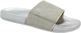 FUNKYMONKEY Women's Slides Rhinestone Glitter Slip On Footbed Platform Sandals