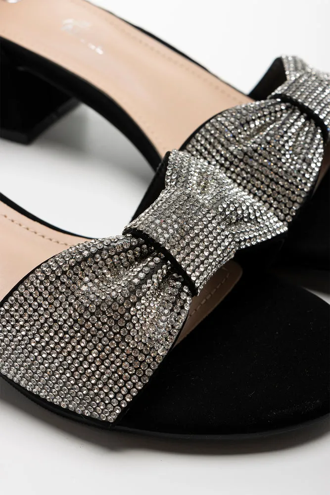Glitter Bow Heel Sandal Black