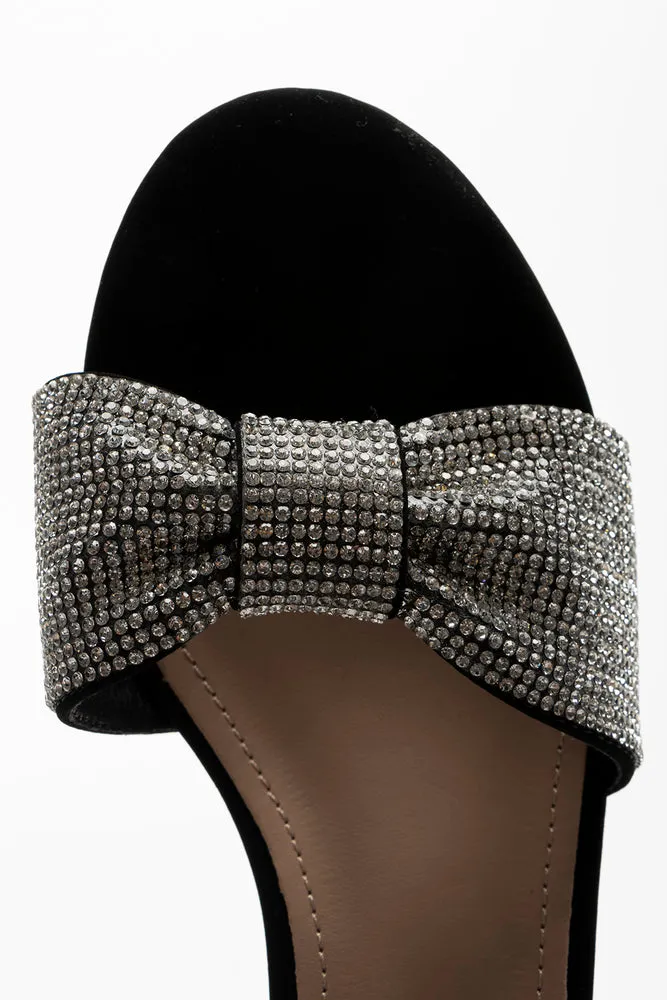Glitter Bow Heel Sandal Black