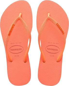 Havaianas Kids Slim Glitter Neon Flip Flops - Colorful Sandals with Glitter Strap - Coral Spark, 9C Little Kid