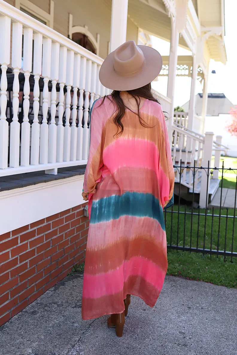 Hippie Soul Tie Dye Kimono Duster - Sunset