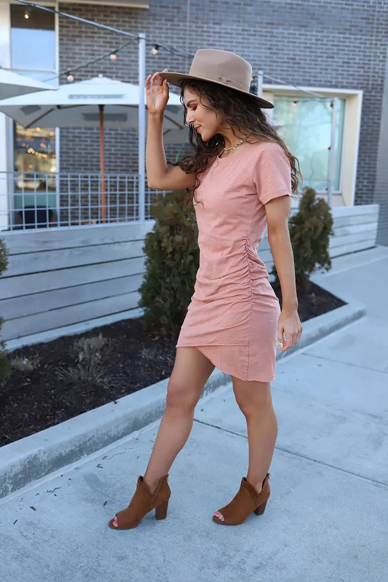 Josie Ruched Tee Shirt Dress - Ginger
