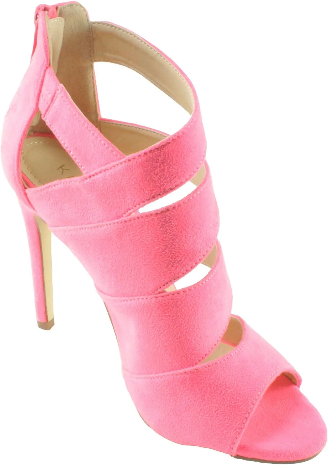 Kayleen Women's Canan-3 Faux Suede Peep Toe Strappy Dress Stiletto High Heel Sandals (10, Neon Pink)