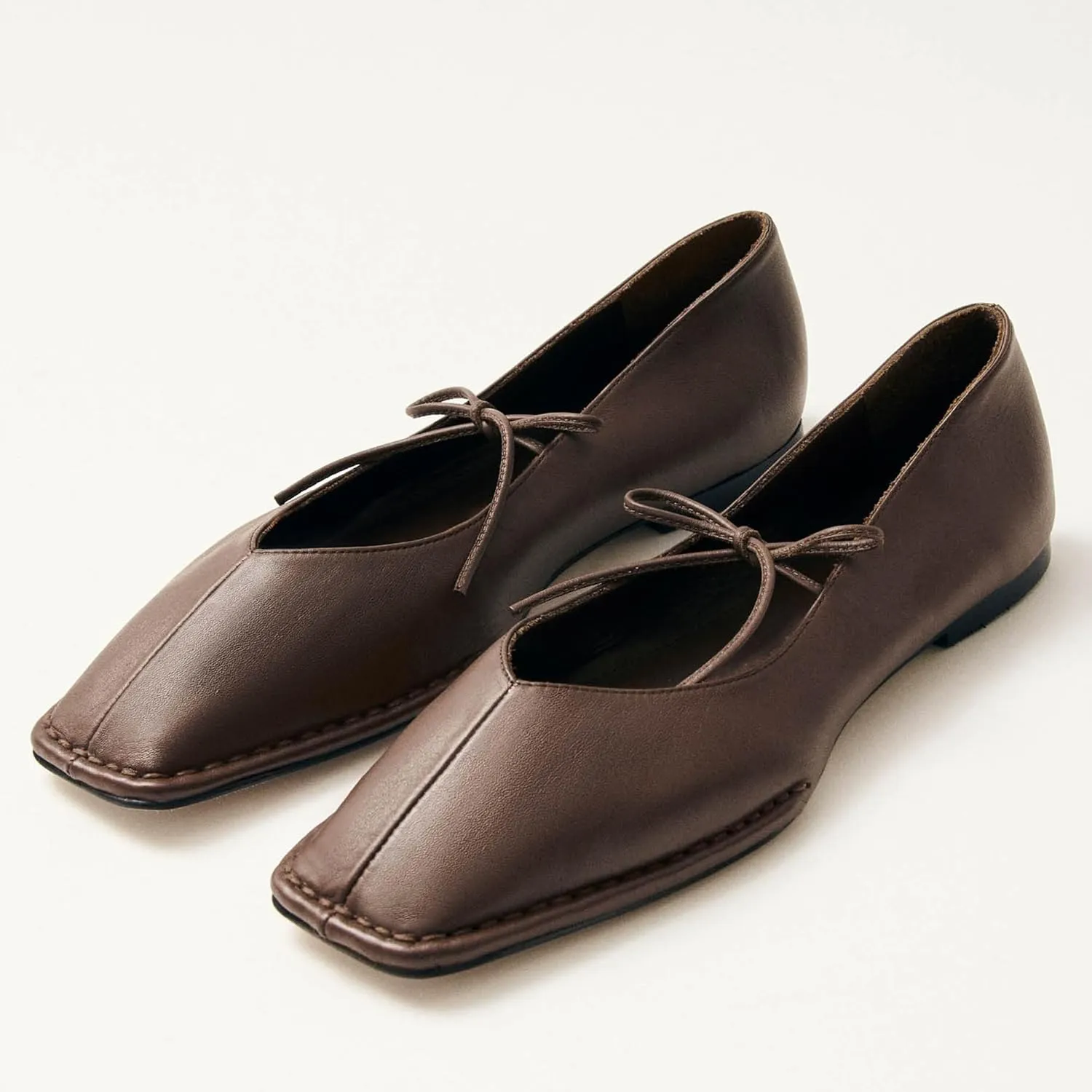 Lace Up Square Toe Ballet Flats for Women Cute Bow Slip On Mary Jane Flats Casual Ballerina Shoes