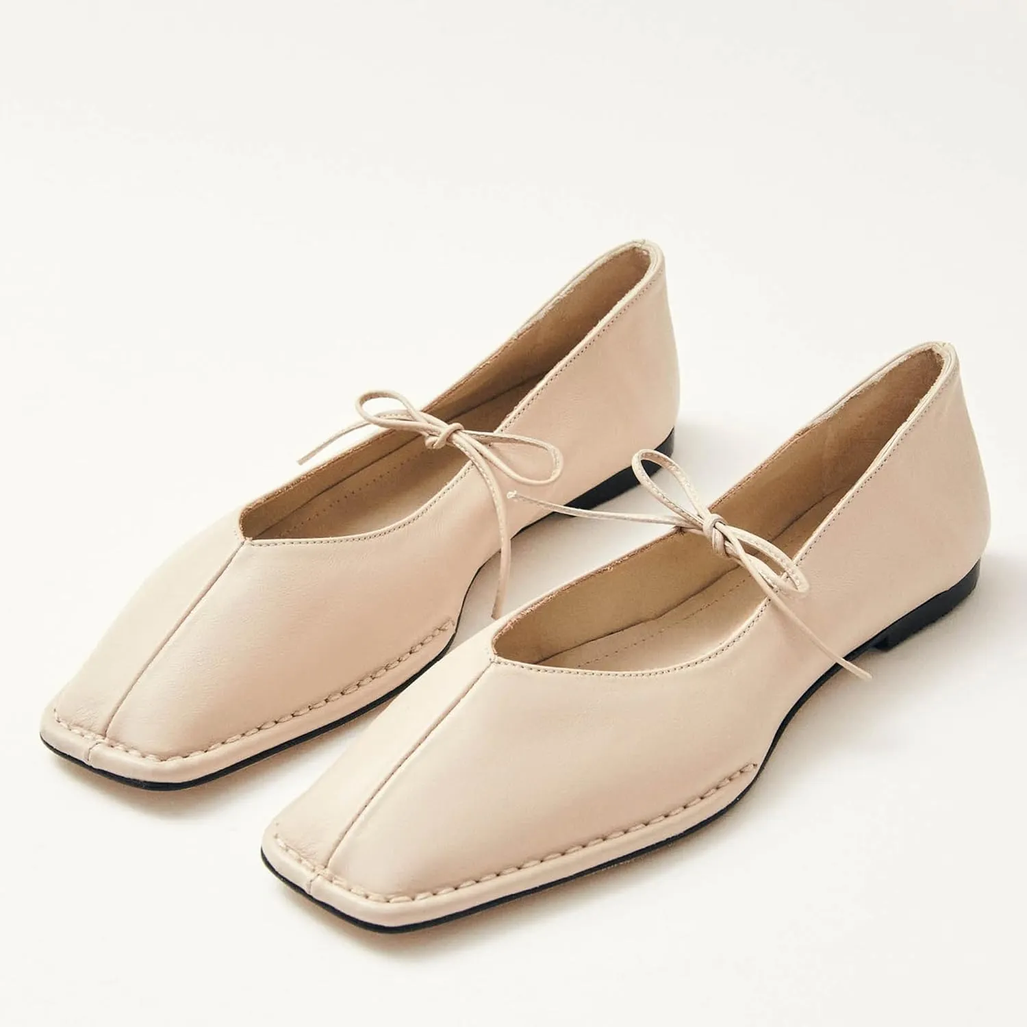 Lace Up Square Toe Ballet Flats for Women Cute Bow Slip On Mary Jane Flats Casual Ballerina Shoes