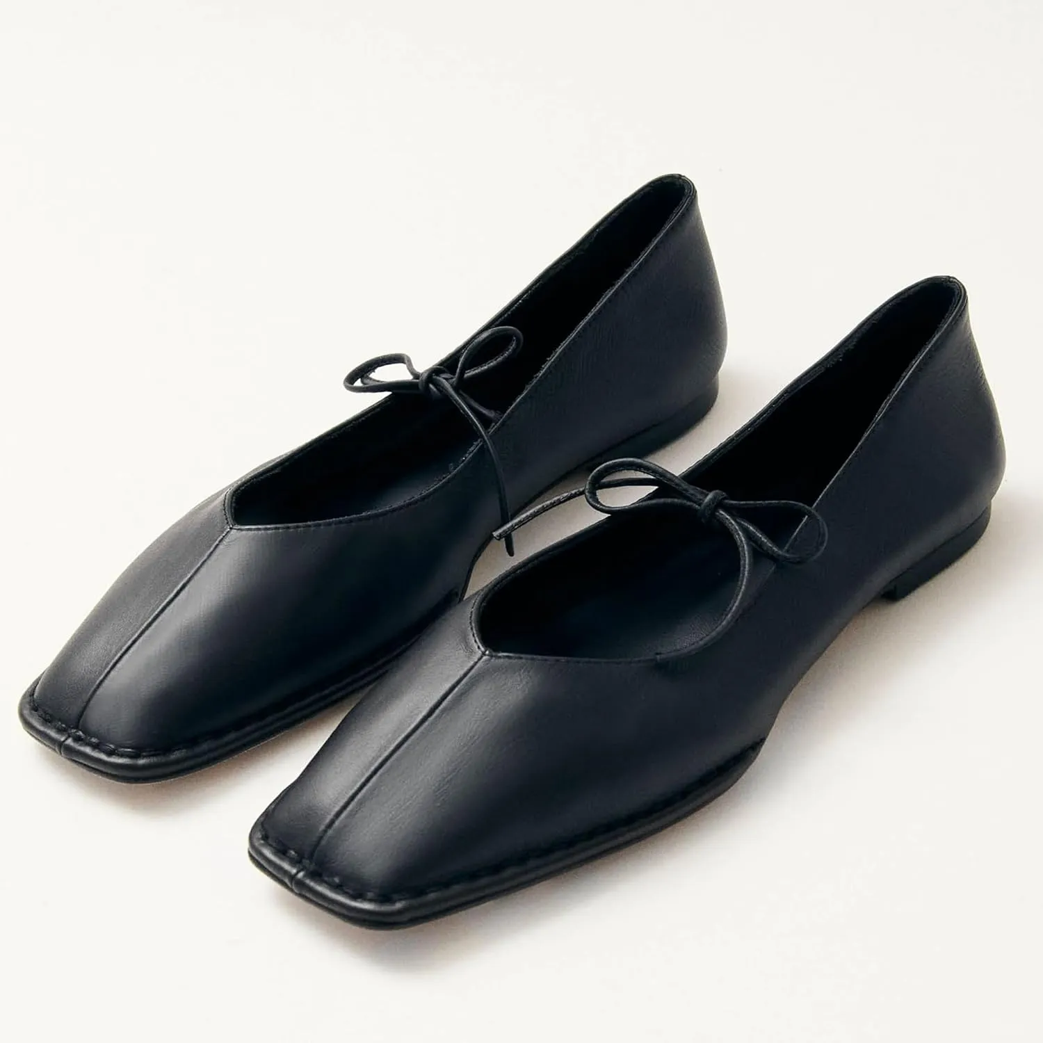 Lace Up Square Toe Ballet Flats for Women Cute Bow Slip On Mary Jane Flats Casual Ballerina Shoes