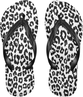 Leopard Animal Skin Pattern Womens Flip Flops Monochrome Black White Print Summer Beach Sandals Casual Thong Slippers Comfortable Shower Slippers Non Slip Water Sandals shoes L
