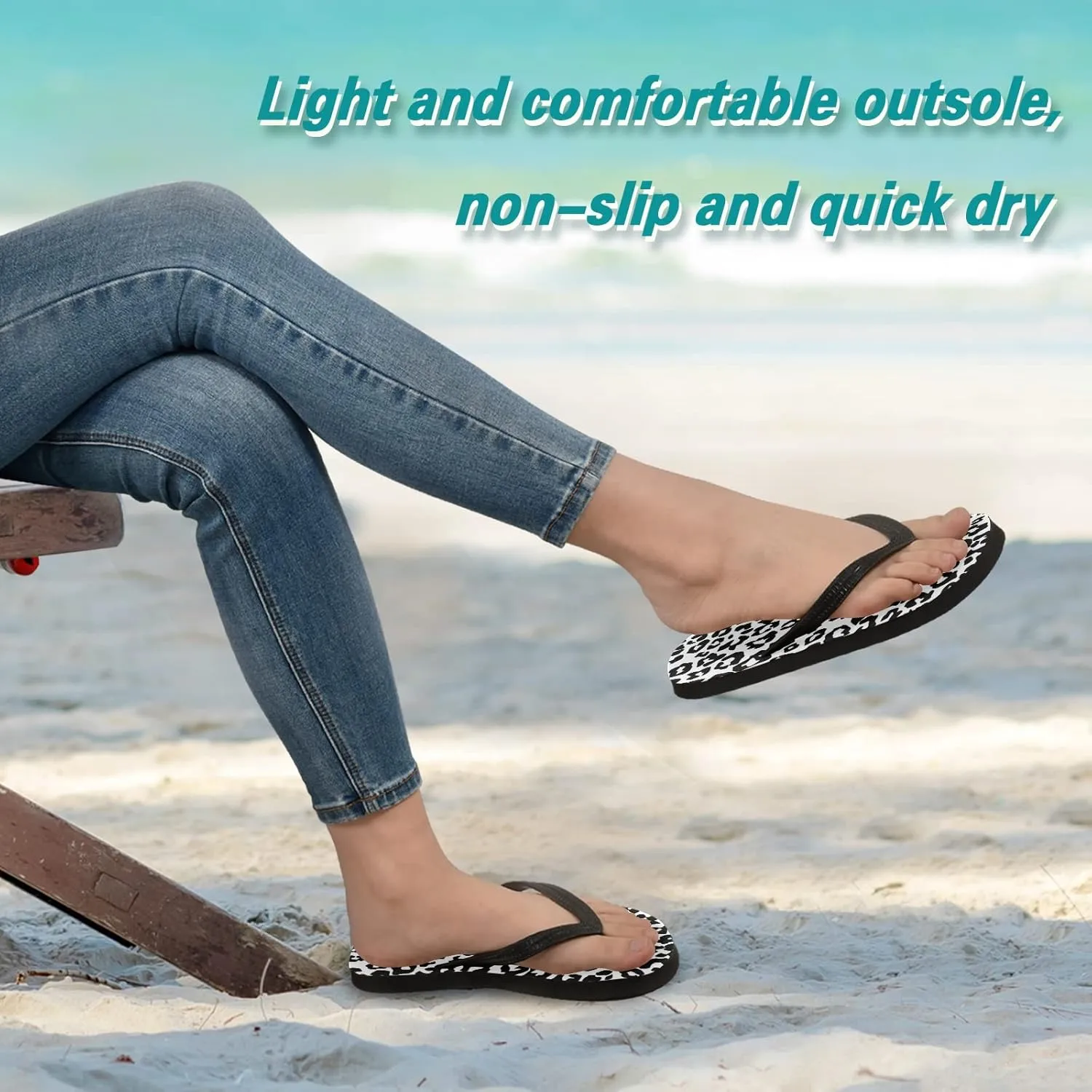 Leopard Animal Skin Pattern Womens Flip Flops Monochrome Black White Print Summer Beach Sandals Casual Thong Slippers Comfortable Shower Slippers Non Slip Water Sandals shoes L