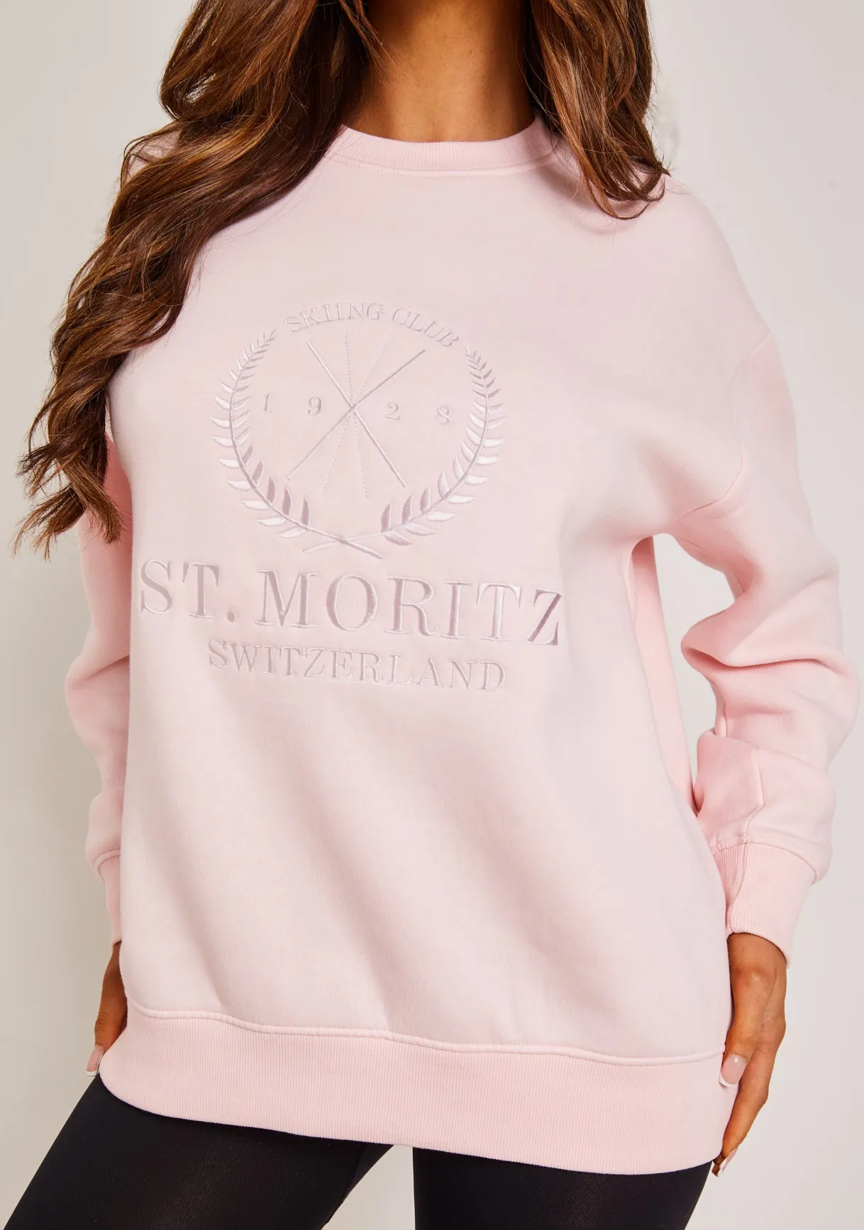 Maisy Baby Pink St Moritz Embroidered Graphic Sweatshirt