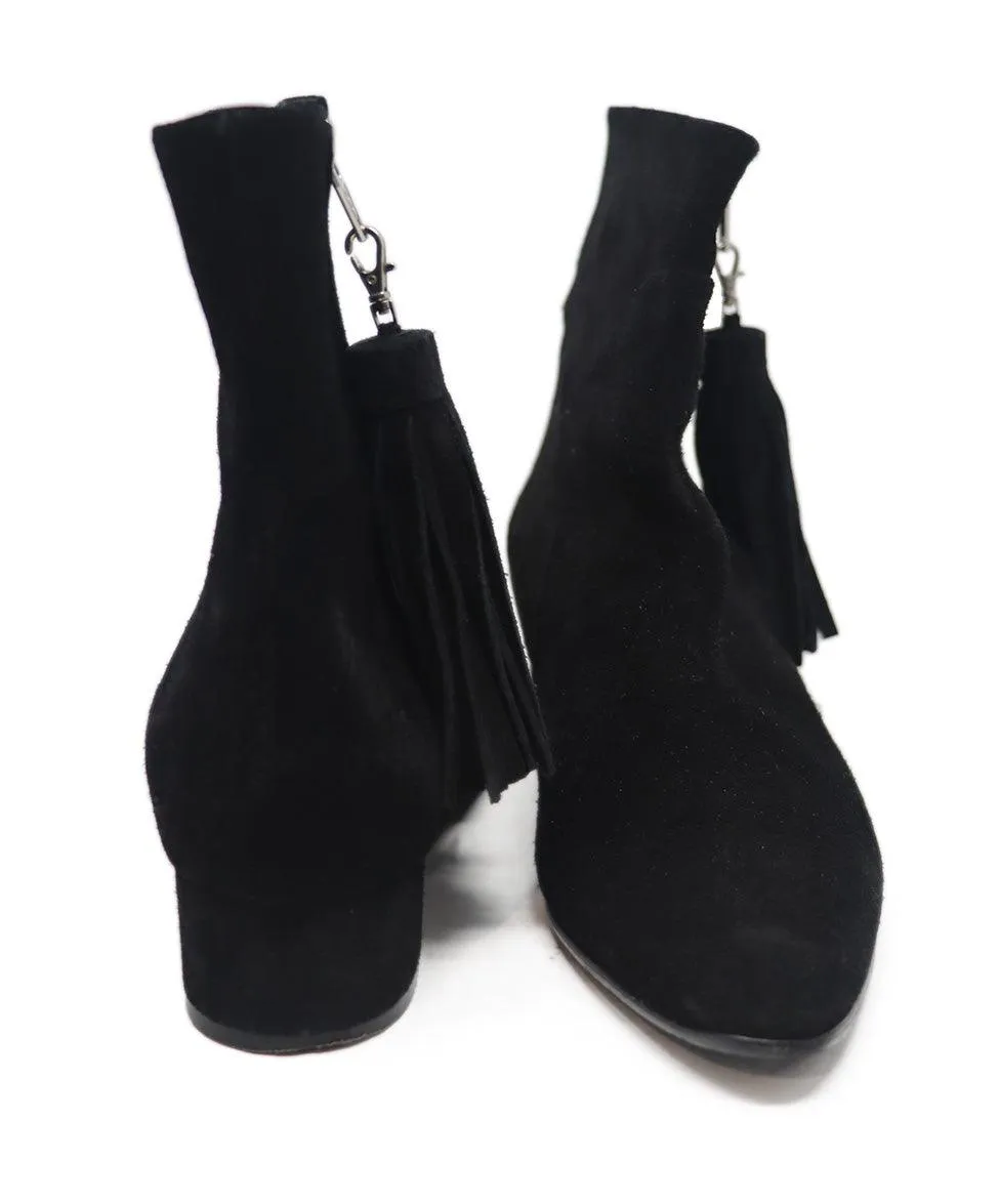 Manolo Blahnik Black Suede Tassel Booties sz 9