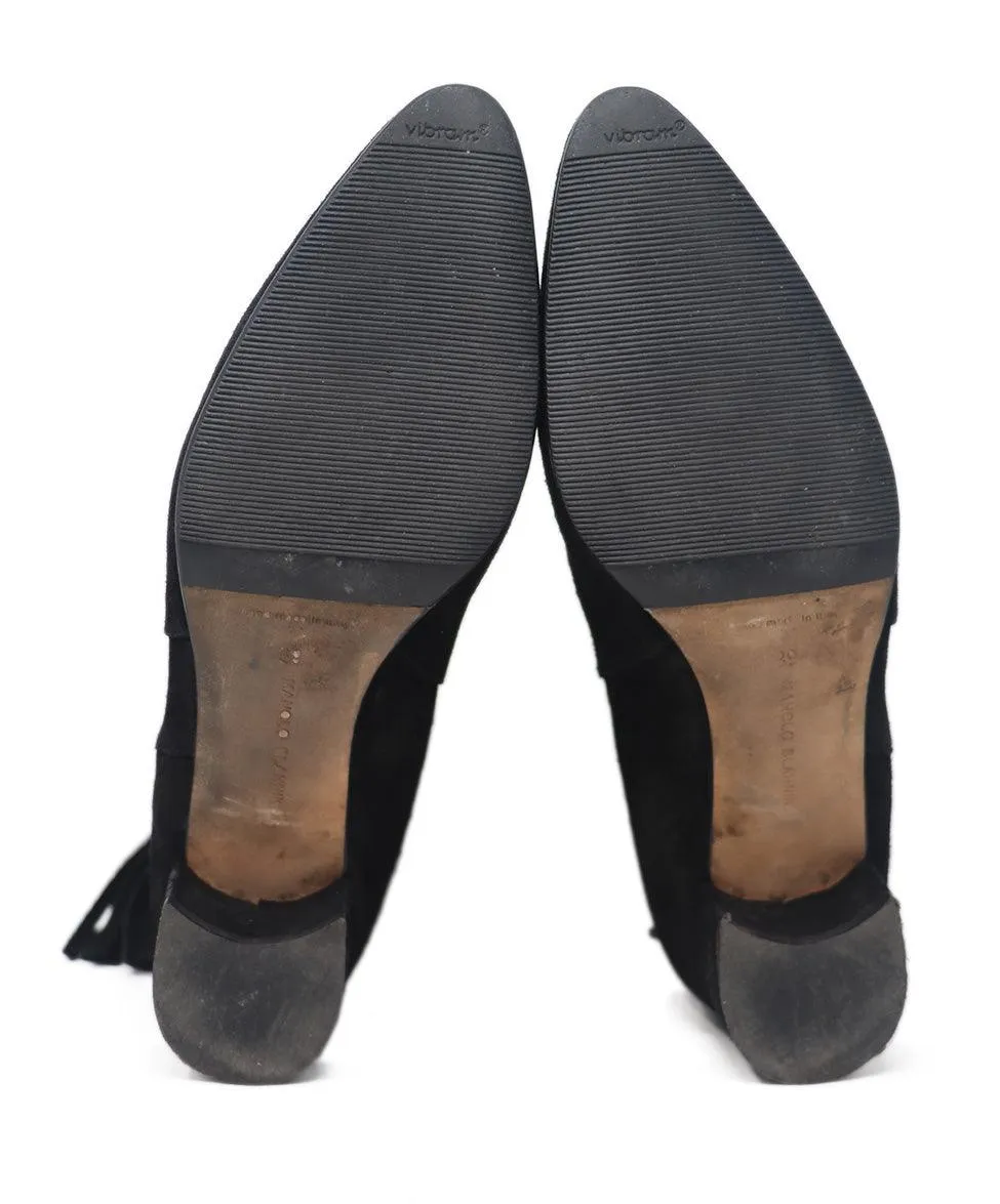 Manolo Blahnik Black Suede Tassel Booties sz 9