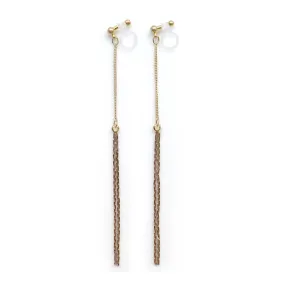 Metallic gold chain threader invisible clip on earrings