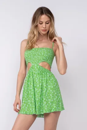 Nadia Green Floral Cutout Mini Dress