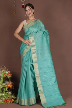 Olive green bhagalpuri cotton silk with sequinned pallu Wrap in 1 minute Saree