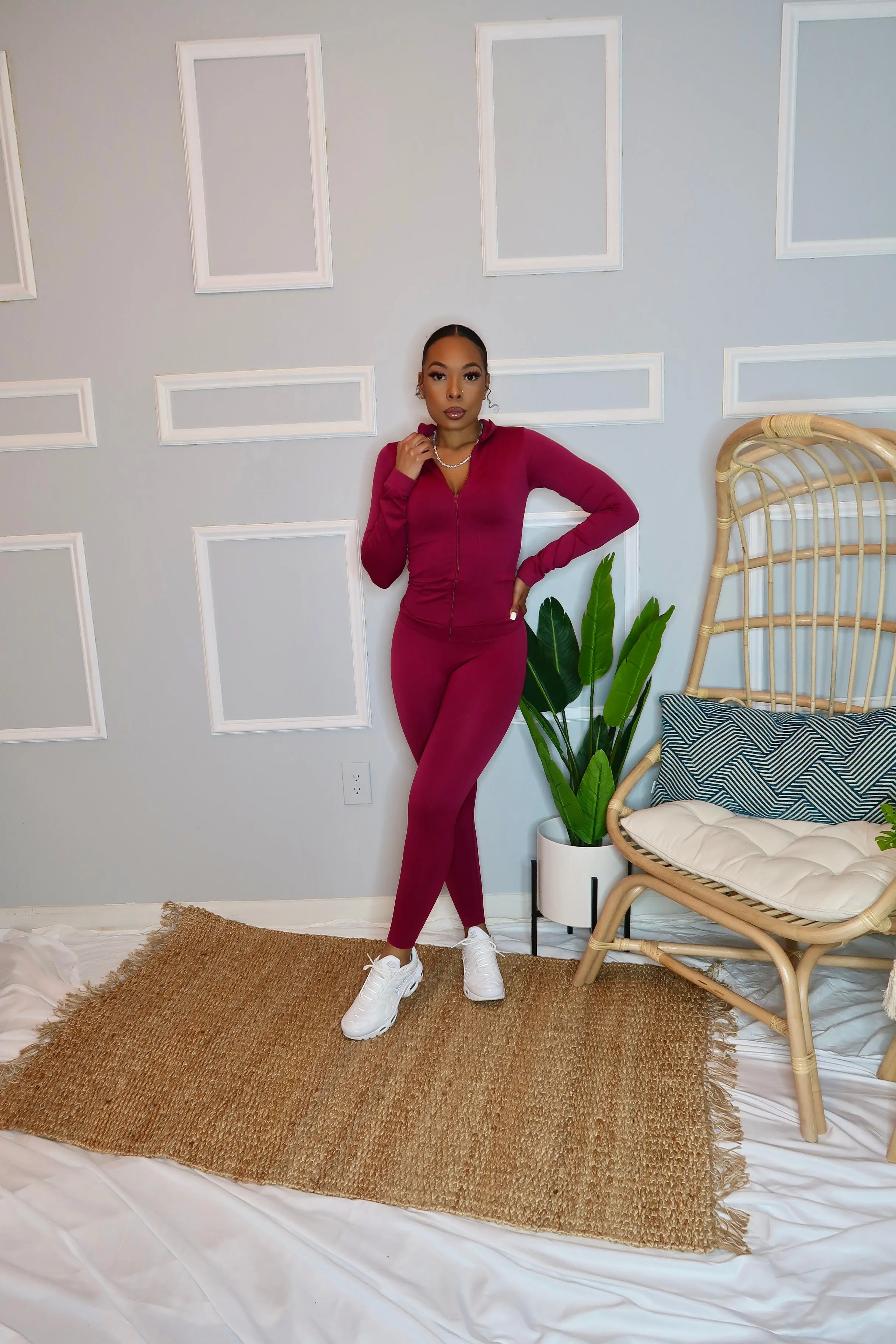 Pull up Long Sleeve Set-Wine