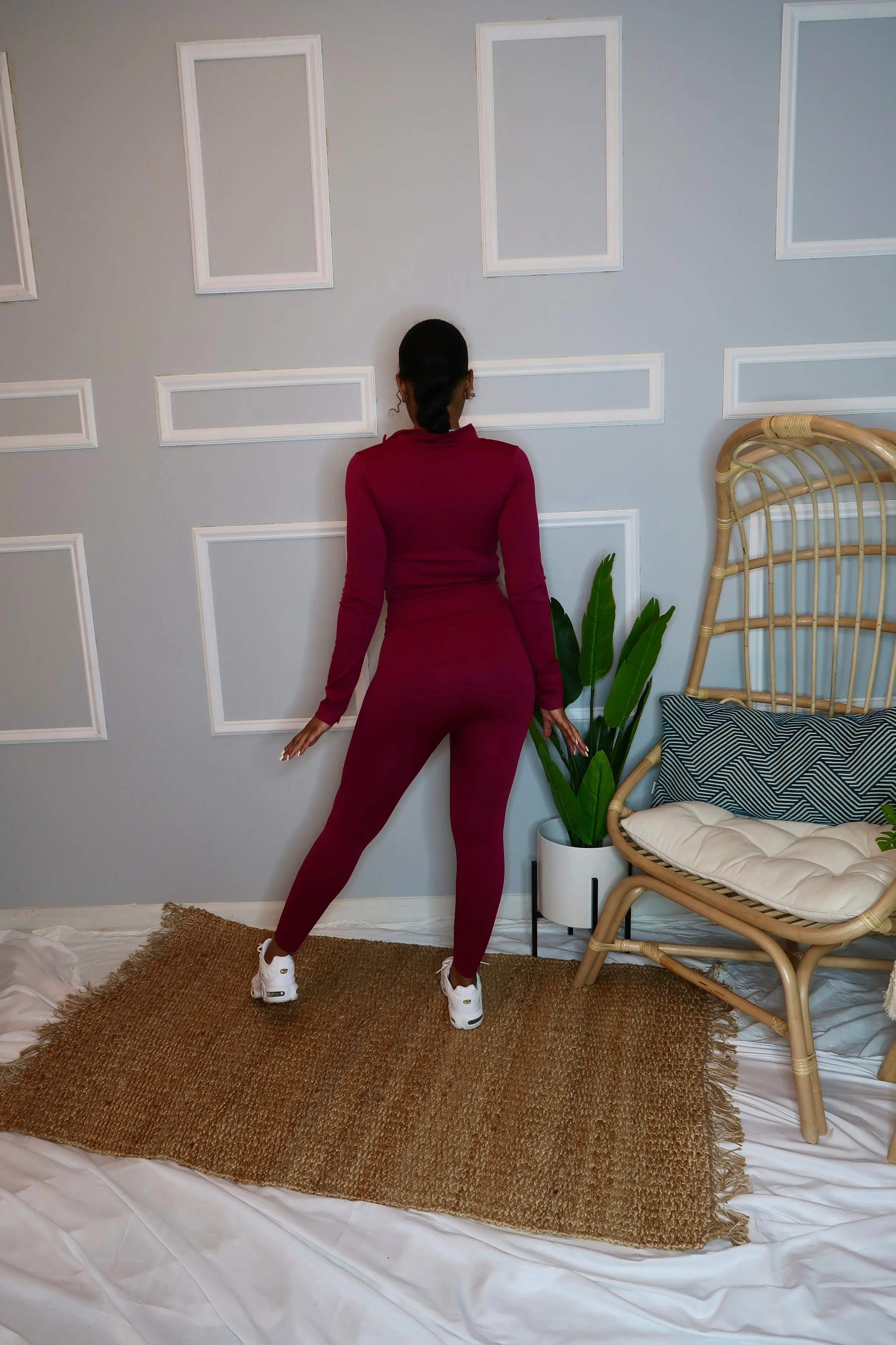 Pull up Long Sleeve Set-Wine