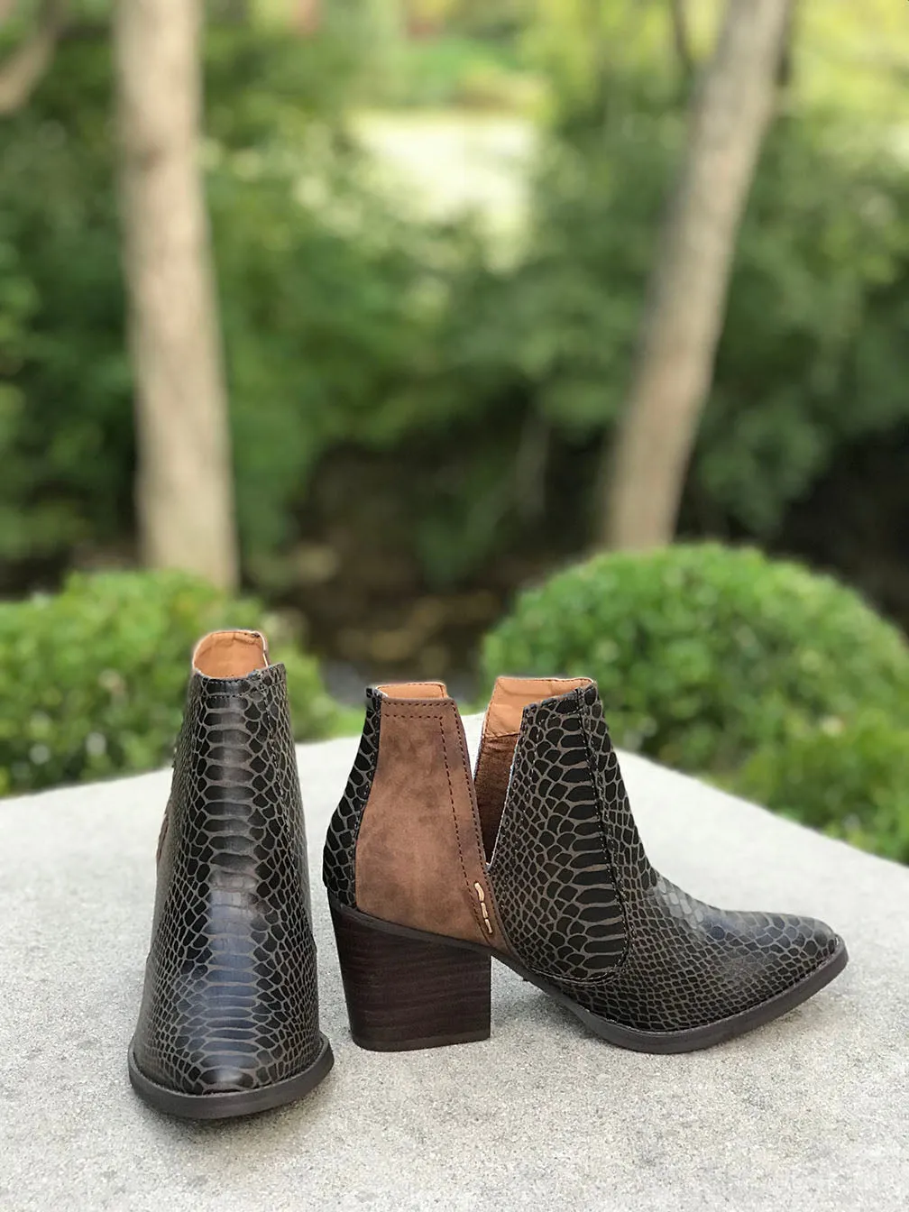 Rattle Me Snakeskin Contrast Booties