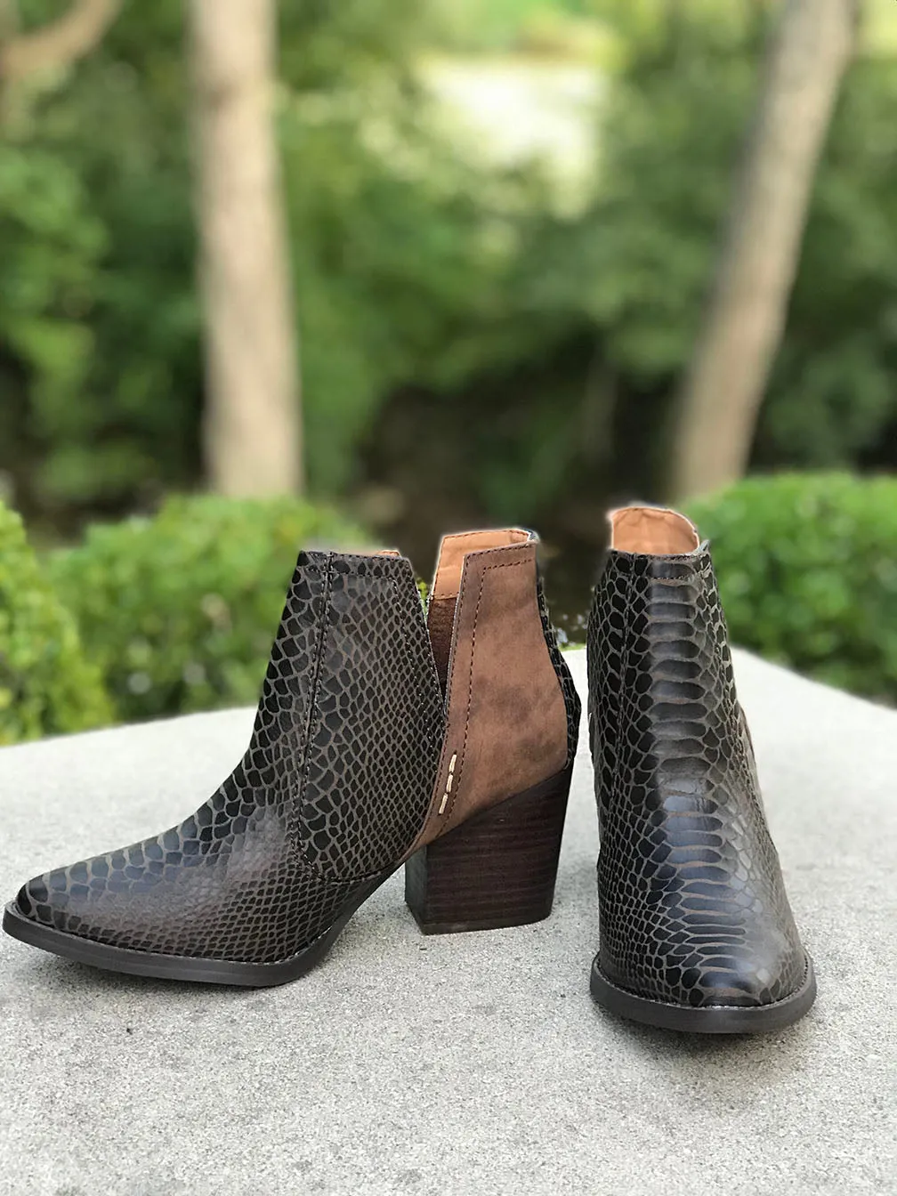 Rattle Me Snakeskin Contrast Booties