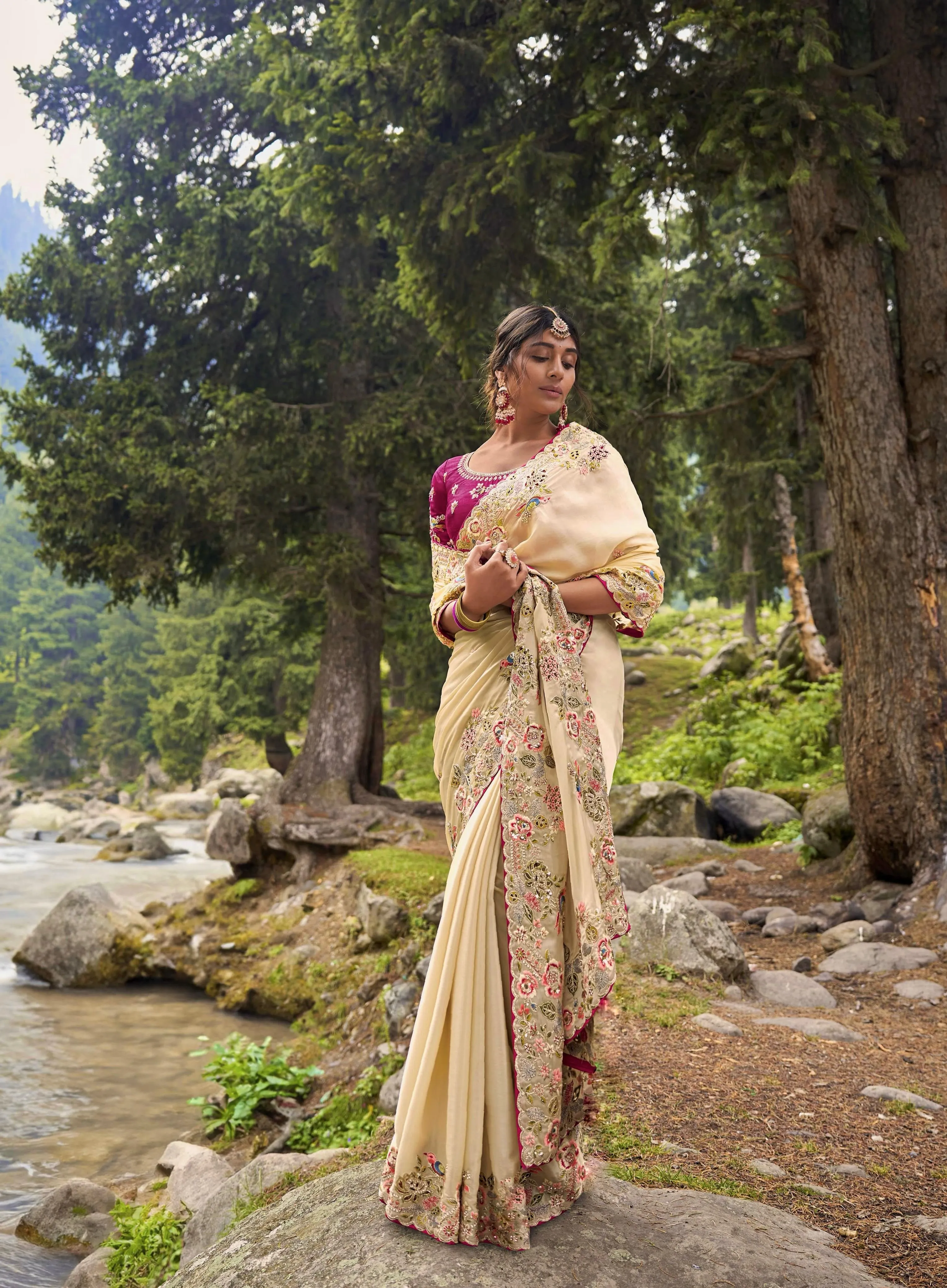 Ready to wear saree Soft Jimmy Cho with Heavy Embroidery Multi Treads Work With Sequin & Piping  Pre stitched Saree
