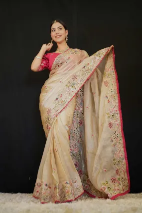 Ready to wear saree Soft Jimmy Cho with Heavy Embroidery Multi Treads Work With Sequin & Piping  Pre stitched Saree