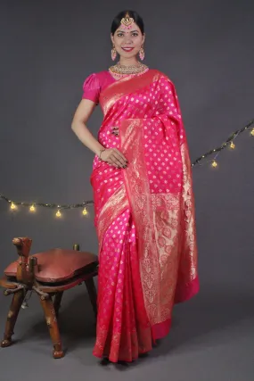 Royal Pink Banarasi Silk Wrap in 1 minute Saree.