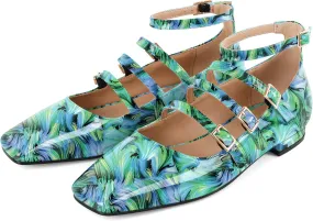 SAMMITOP Mary Jane Shoes Women Ballet Flats Low Block Heel Square Toe Flats Ankle Strap Pumps Wedding Dressy