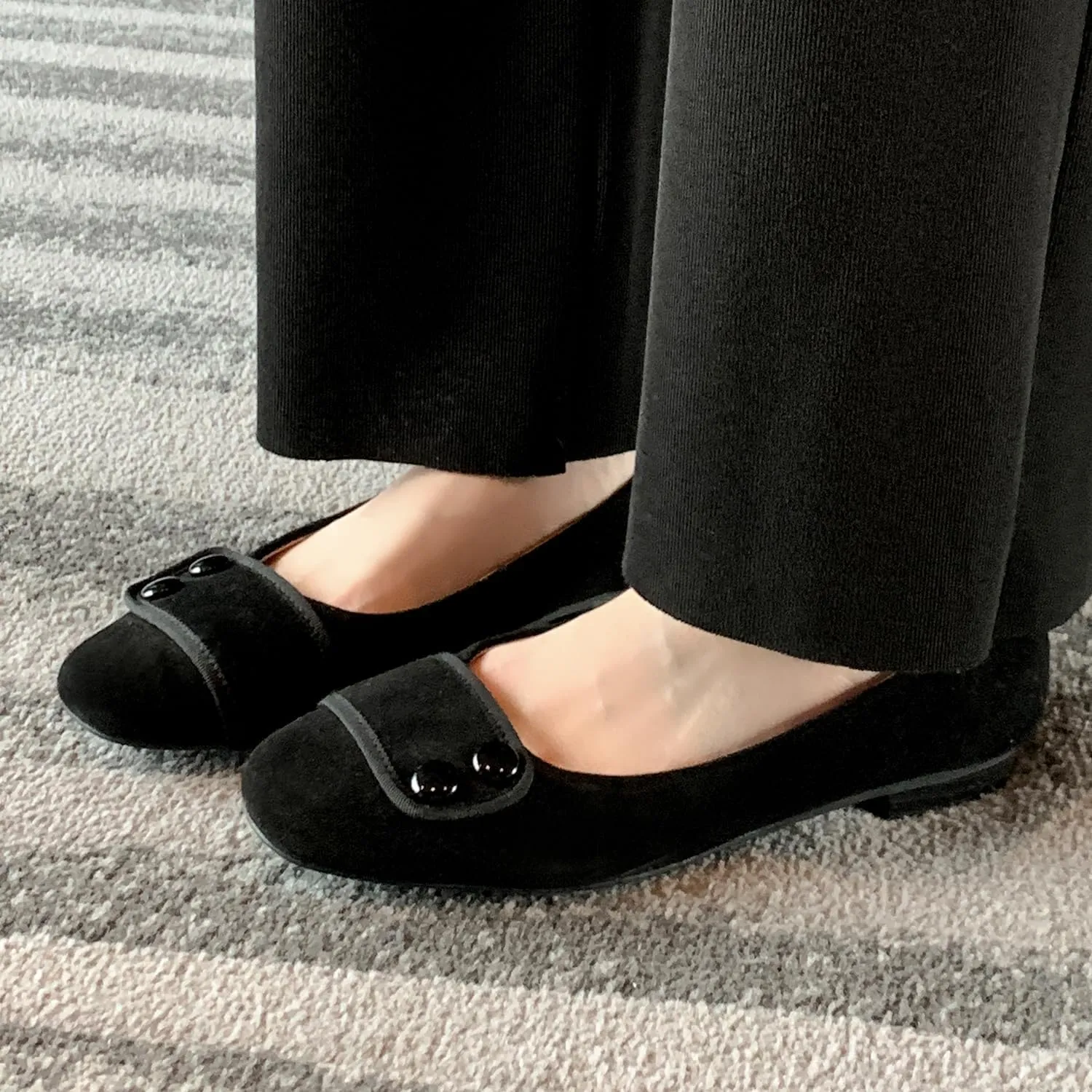 SHODENSE Women Square Closed Toe Flats Slip on Ballet Flats Suede Comfortable 1 Inch Low Chunky Block Heel Dress Flat Loafers Ladies Driver Shoes Elegant Wedding Party Chic Adorable 4-9.5 M US