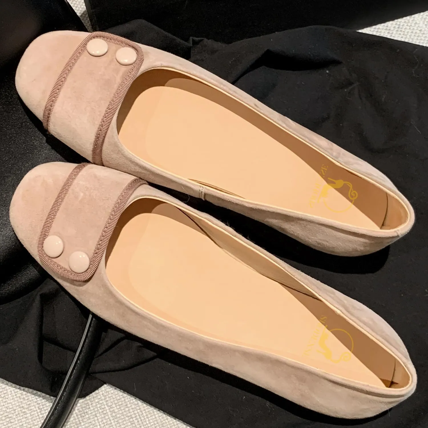 SHODENSE Women Square Closed Toe Flats Slip on Ballet Flats Suede Comfortable 1 Inch Low Chunky Block Heel Dress Flat Loafers Ladies Driver Shoes Elegant Wedding Party Chic Adorable 4-9.5 M US