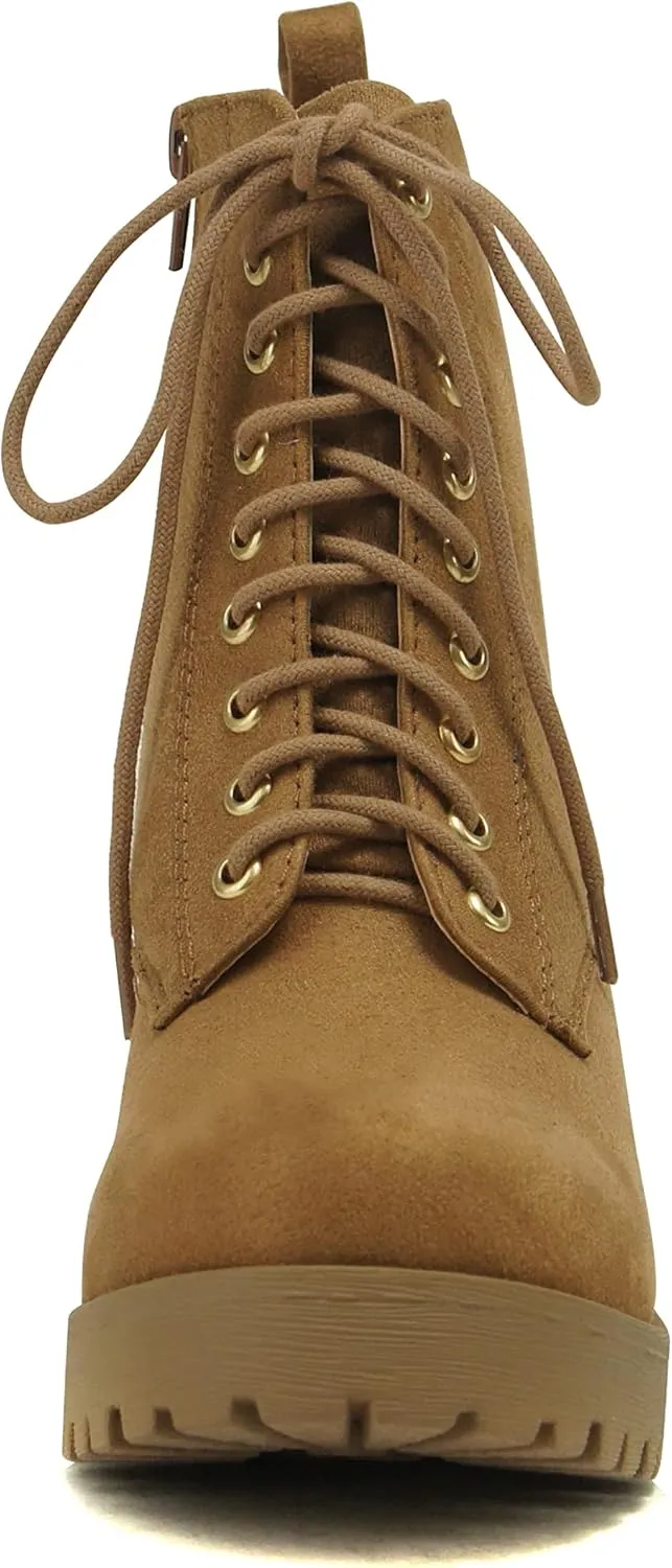 Soda FUZZY ~ Women Chunky Lug Sole Lace up Fashion Combat Ankle Boot w/Side Zipper