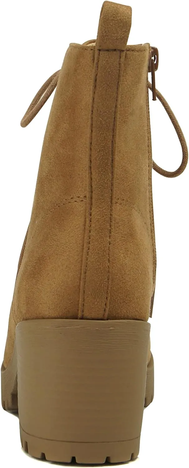 Soda FUZZY ~ Women Chunky Lug Sole Lace up Fashion Combat Ankle Boot w/Side Zipper