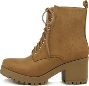 Soda FUZZY ~ Women Chunky Lug Sole Lace up Fashion Combat Ankle Boot w/Side Zipper