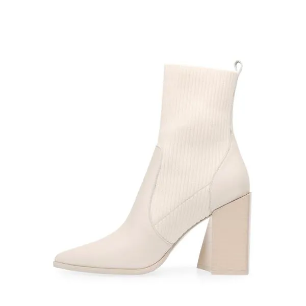 Steve Madden Tackle Pull-On Asymmetrical Stacked Heeled Booties Bone Leather