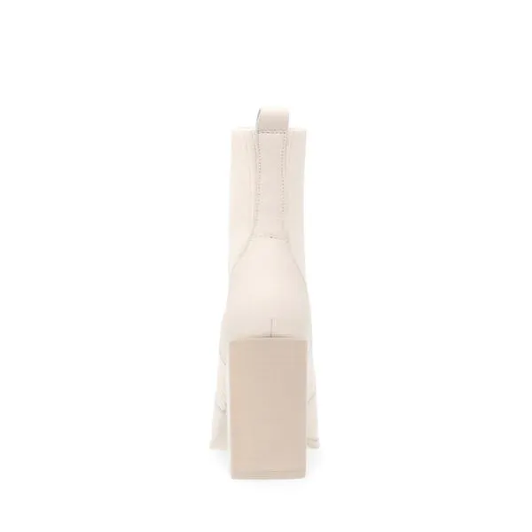 Steve Madden Tackle Pull-On Asymmetrical Stacked Heeled Booties Bone Leather