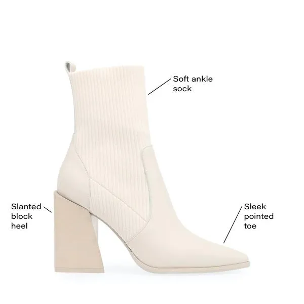 Steve Madden Tackle Pull-On Asymmetrical Stacked Heeled Booties Bone Leather