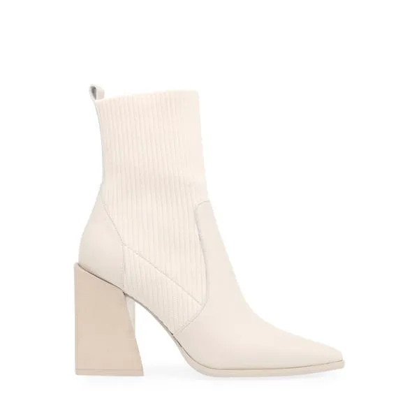 Steve Madden Tackle Pull-On Asymmetrical Stacked Heeled Booties Bone Leather