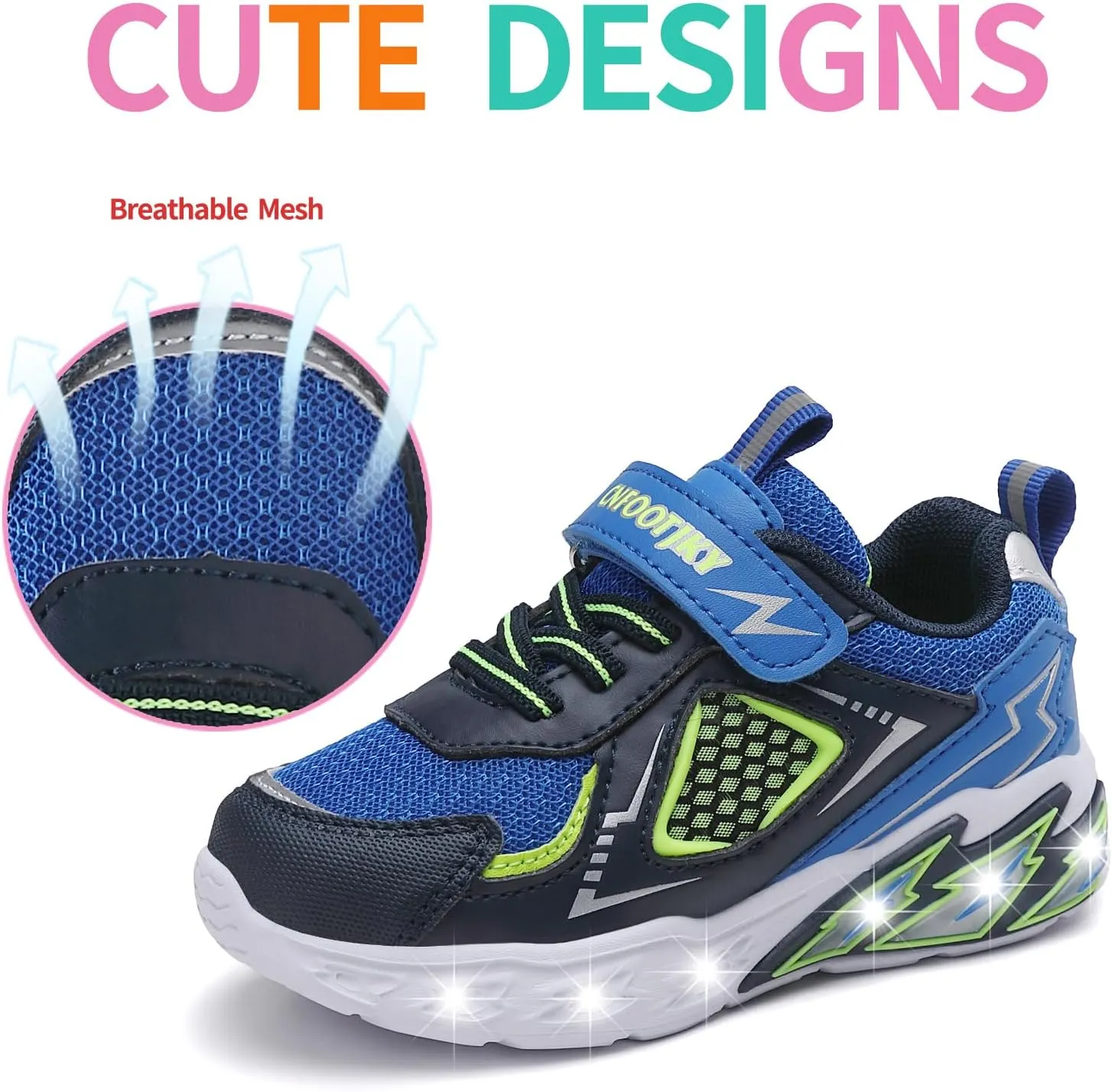 Toddler Boys Light Up Shoes Breathable Mesh LED Flashing Lightweight Walking Sneakers for Toddler and Little Kids