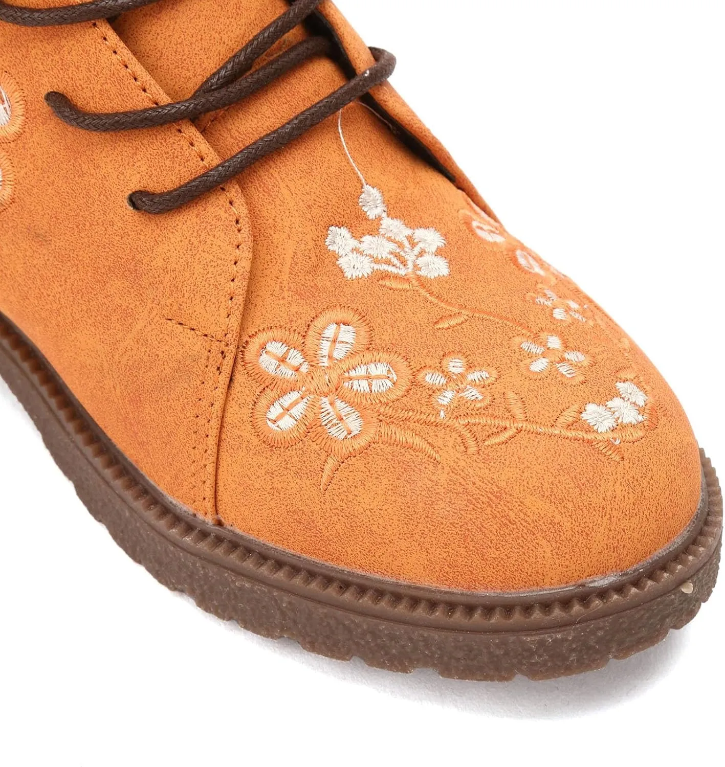 Vintage Combat Boots for Women - Floral Embroidered Suede - Lace Up Low Heel Riding Ankle Booties - 2024 Fall Winter Boots