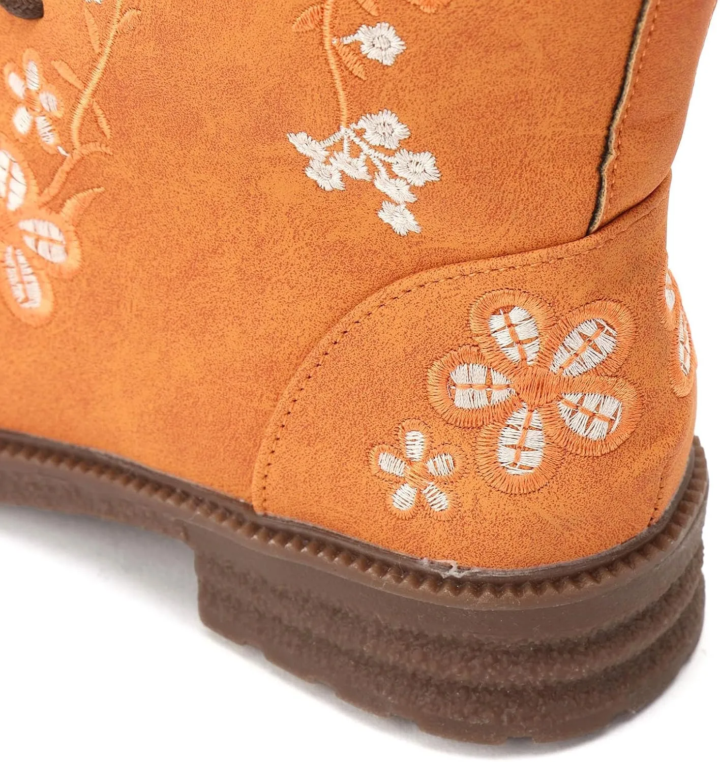 Vintage Combat Boots for Women - Floral Embroidered Suede - Lace Up Low Heel Riding Ankle Booties - 2024 Fall Winter Boots