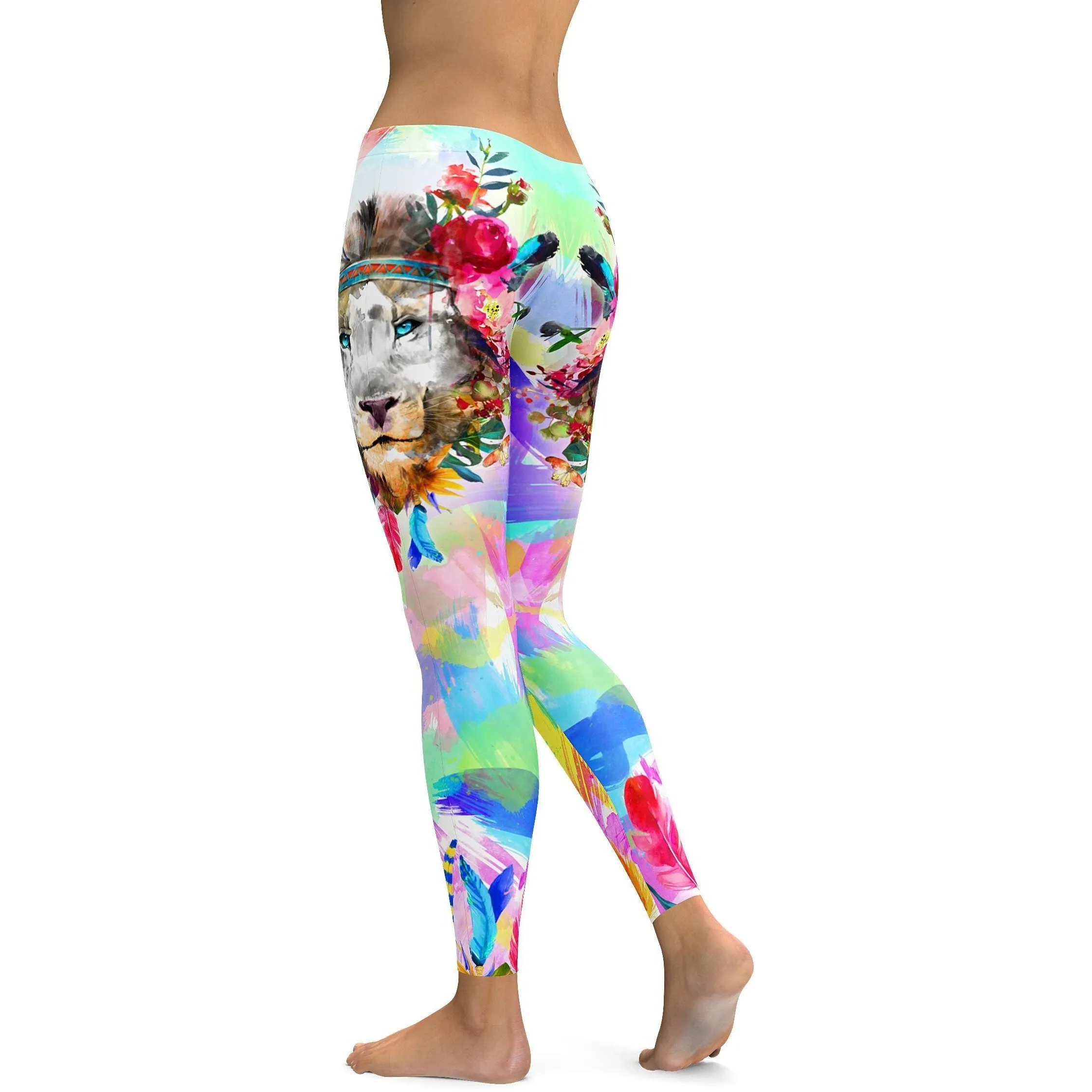 Watercolor Colorful Lion Leggings