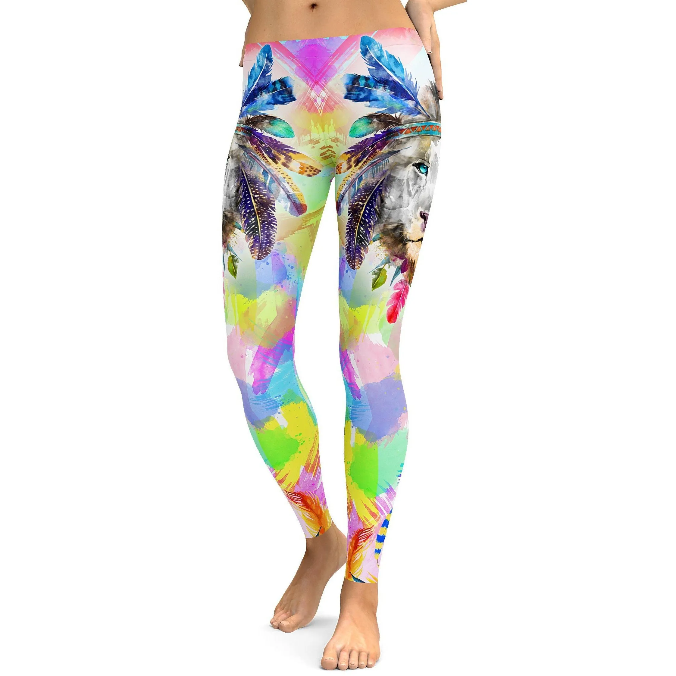 Watercolor Colorful Lion Leggings