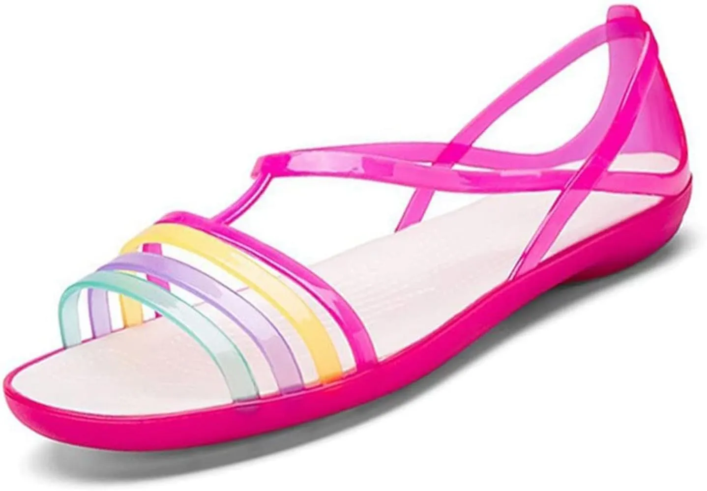 WENOREG Women's Colorful Neon Jelly Open Toe Sandals,Summer Fashion T-Strap Rainbow Gladiator Clear Beach Rain Shoes Flats Jellies Sandals