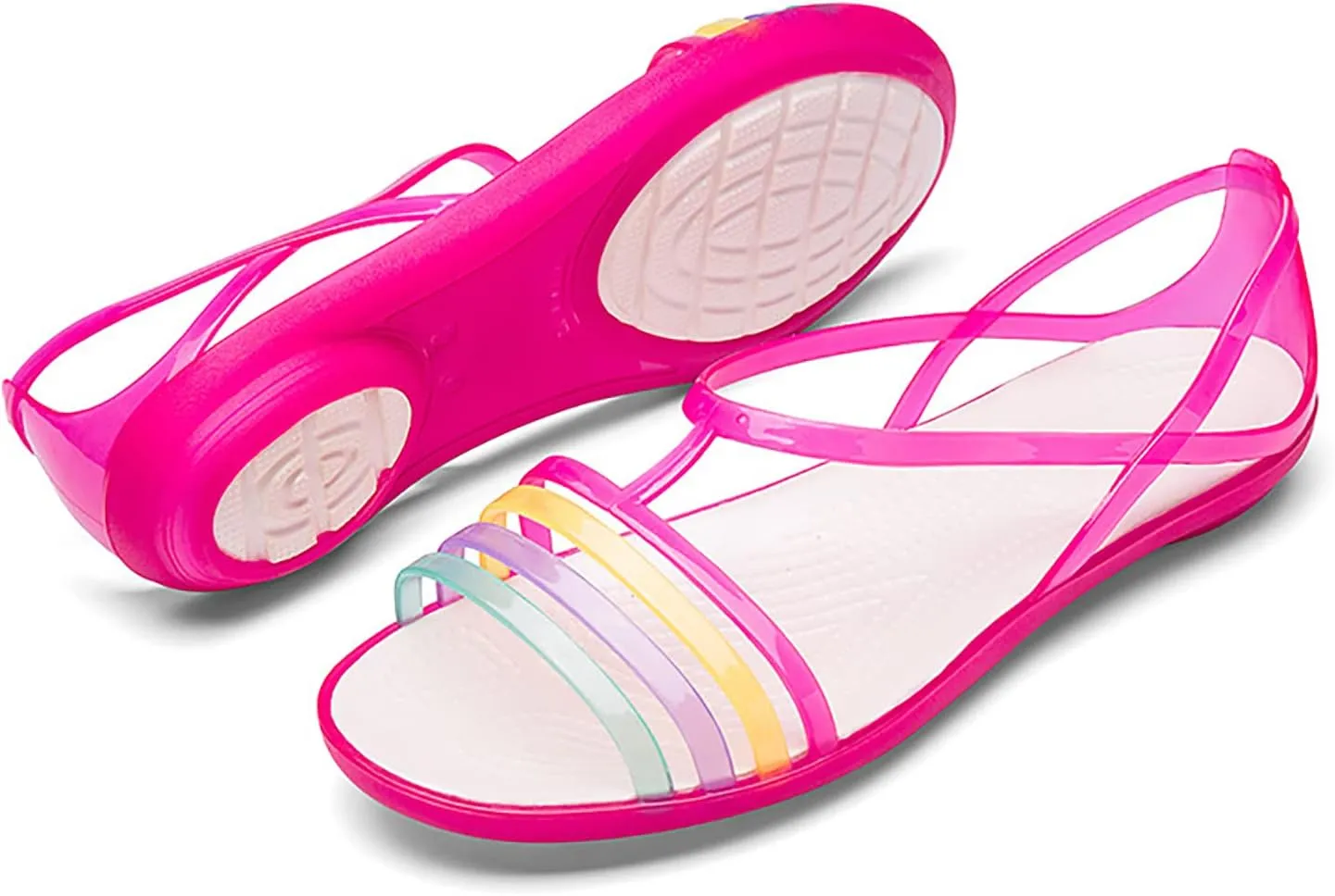 WENOREG Women's Colorful Neon Jelly Open Toe Sandals,Summer Fashion T-Strap Rainbow Gladiator Clear Beach Rain Shoes Flats Jellies Sandals