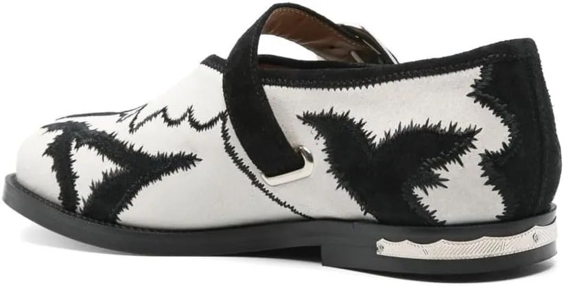 Women's Embroidered Ballet Flats Square Toe Mary Jane Shoes Embroidery Strappy Buckle Flat Shoes Stylish Dress
