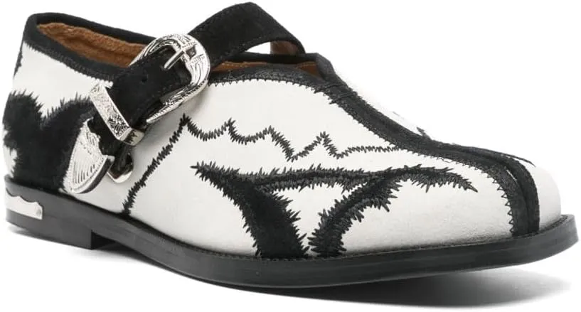 Women's Embroidered Ballet Flats Square Toe Mary Jane Shoes Embroidery Strappy Buckle Flat Shoes Stylish Dress
