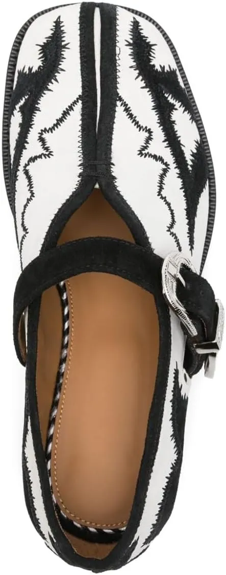 Women's Embroidered Ballet Flats Square Toe Mary Jane Shoes Embroidery Strappy Buckle Flat Shoes Stylish Dress